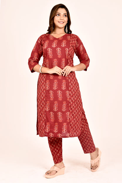 Maroon Mix & Match Floral Print Kurta With Pant