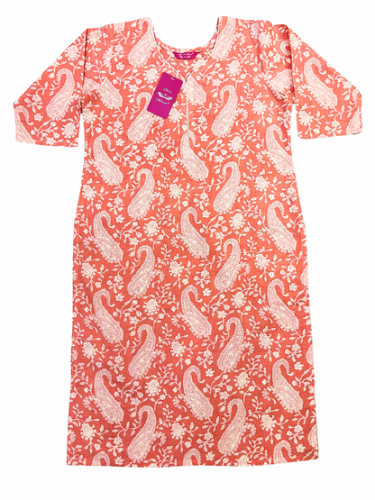 Orange Paisley Print Straight Kurta