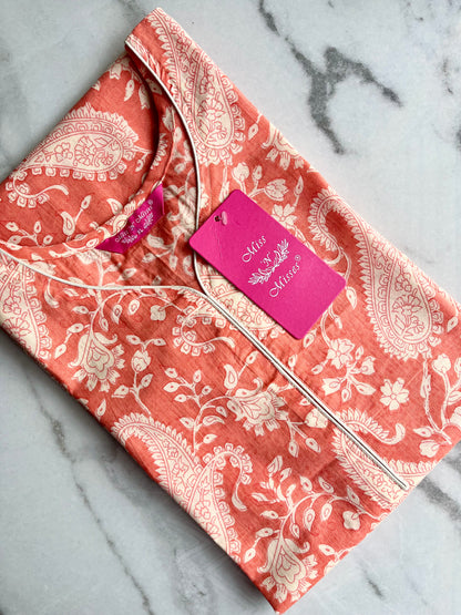 Orange Paisley Print Straight Kurta