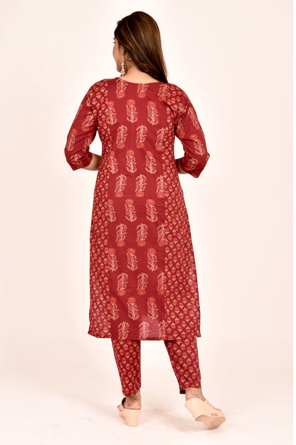 Maroon Mix & Match Floral Print Kurta With Pant