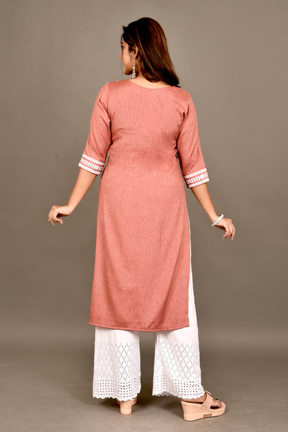 Old Rose Pink Embroidered Kurta With Palazzo