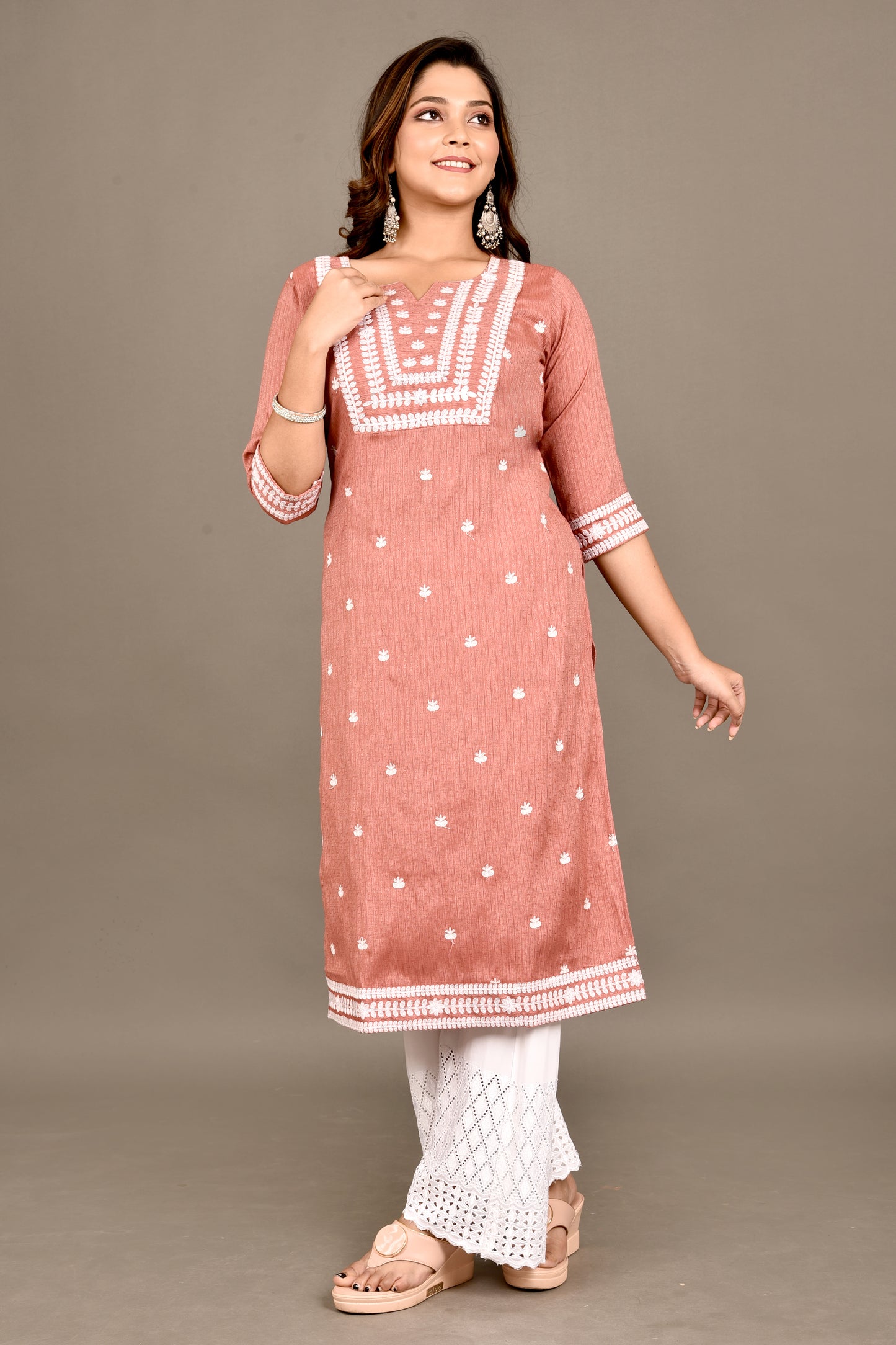 Old Rose Pink Embroidered Kurta With Palazzo