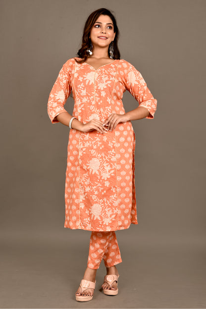 Orange Mix & Match Rose Print Kurta With Pant