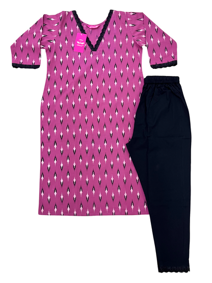 Onion Pink Ikkat Print Kurta With Pant