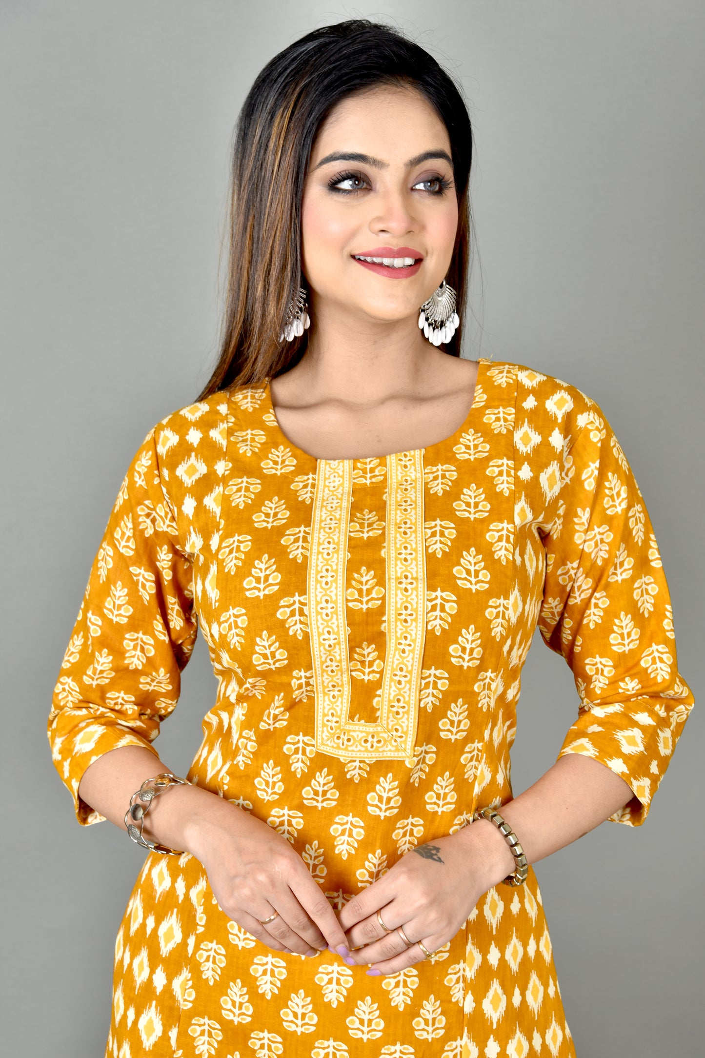 Mustard Yellow Mix Match Floral Print Straight Kurta