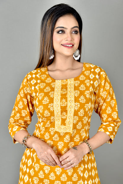 Mustard Yellow Mix Match Floral Print Straight Kurta