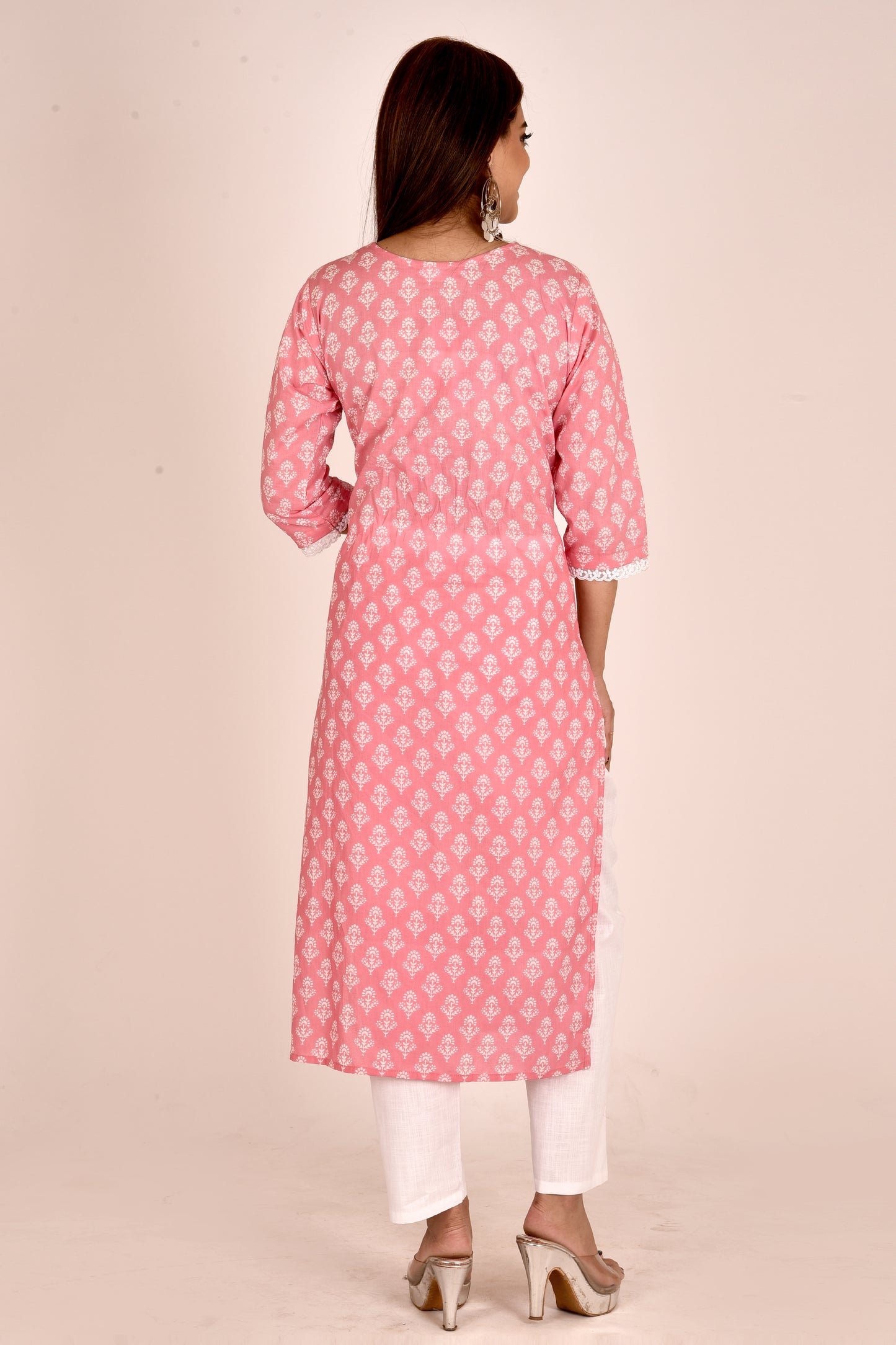 Pink Floral Print Kurta With Pant