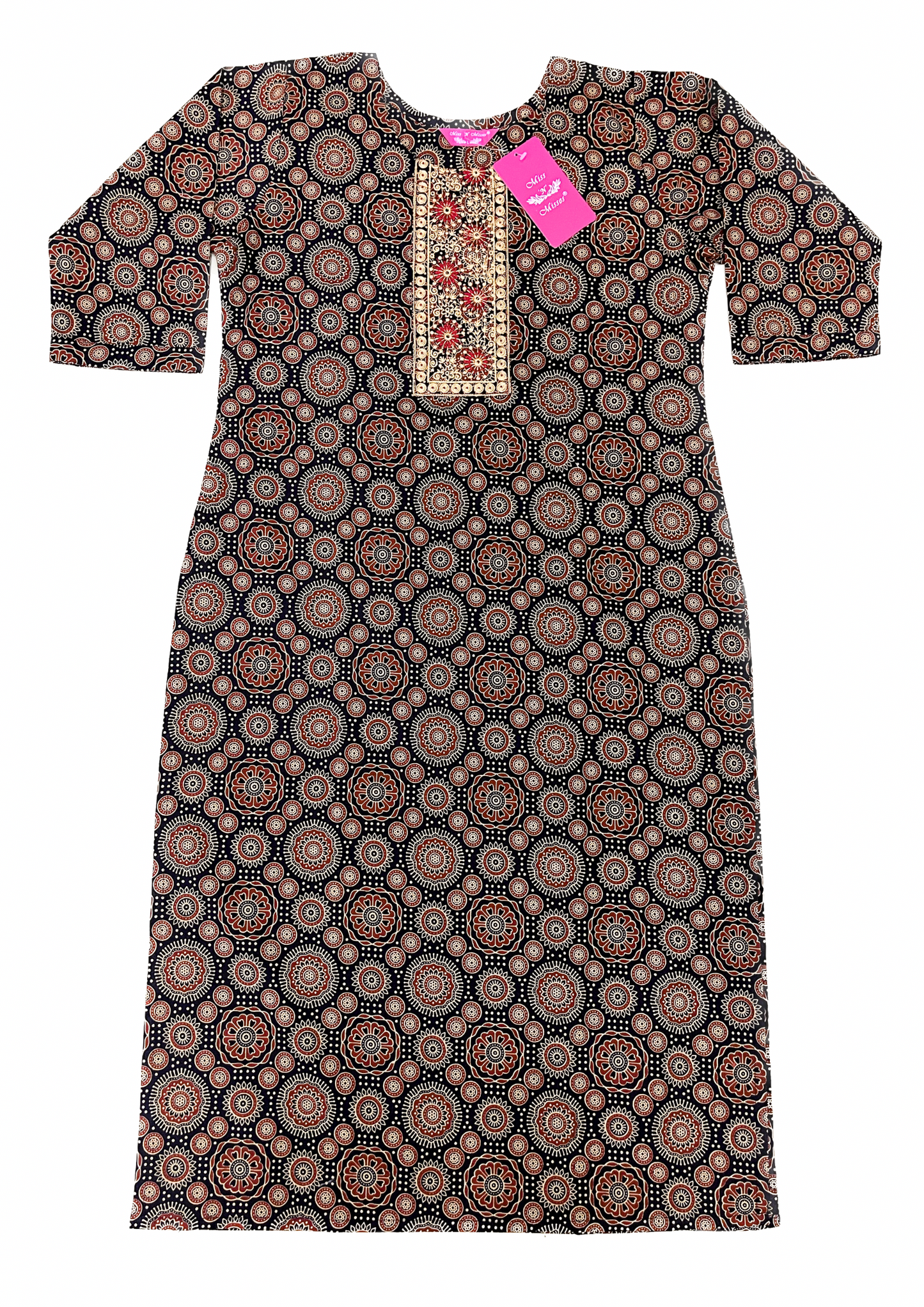 Black Kaleidoscopic Embroidered Straight Kurta