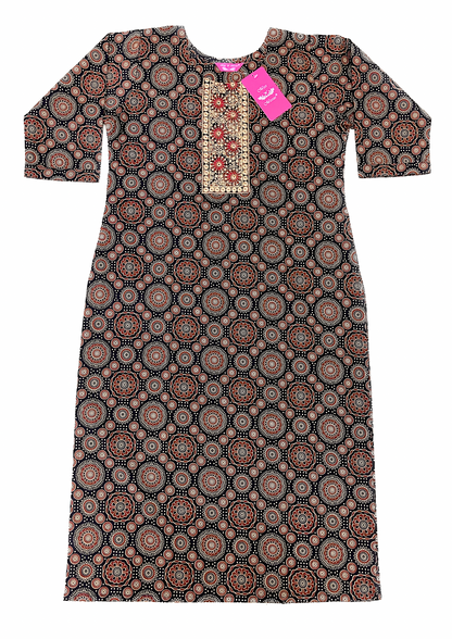 Black Kaleidoscopic Embroidered Straight Kurta