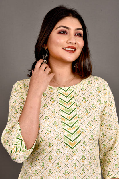 Yellow Green Floral Print Kurta With Pant