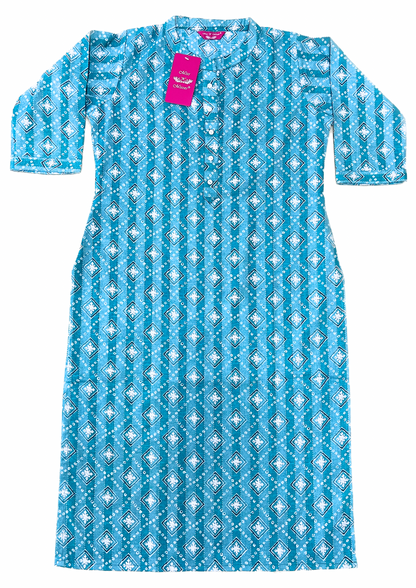 Aqua Blue Geometric Threadwork Straight Kurta