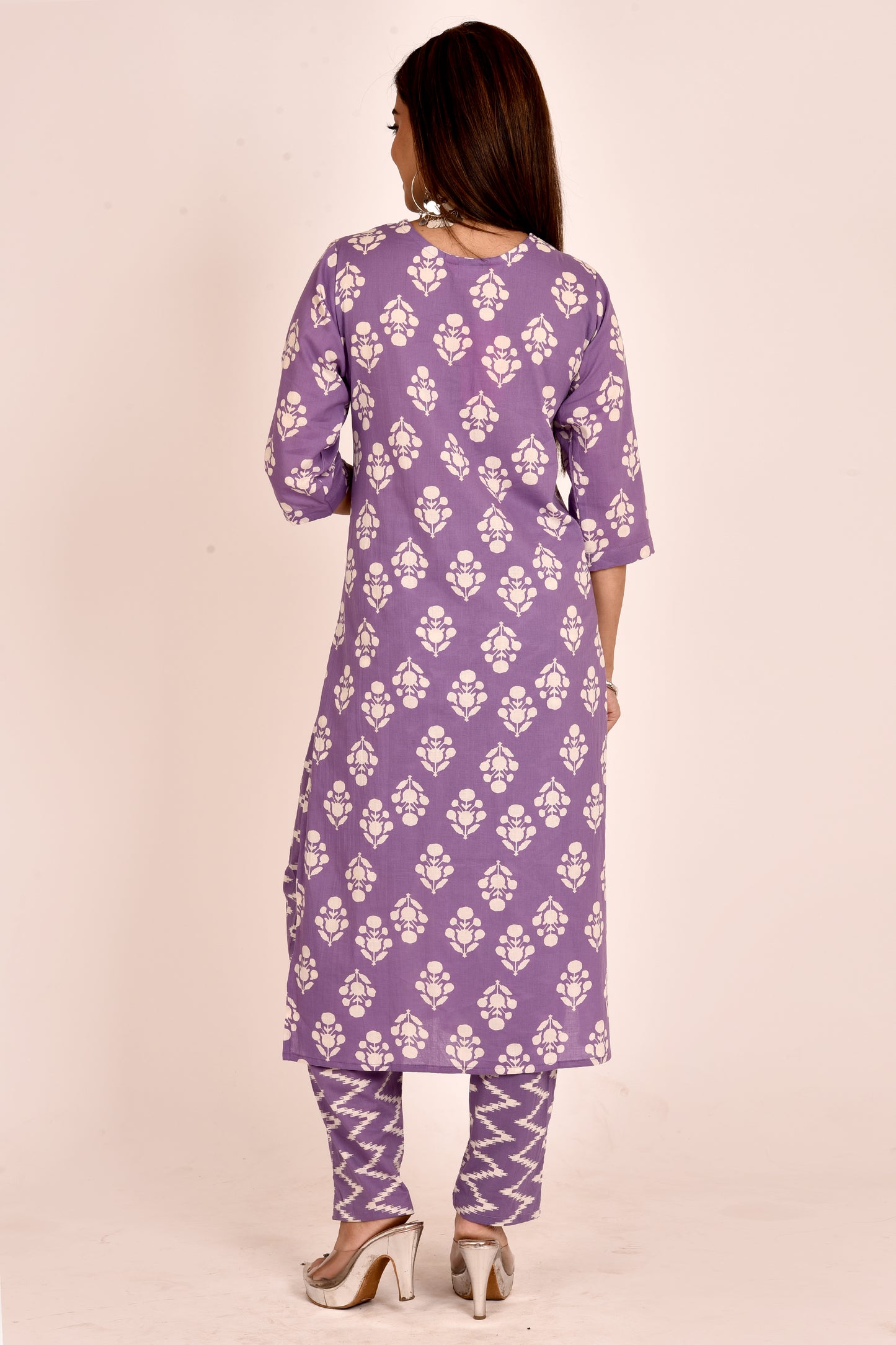 Lavender Floral Print Kurta With Pant