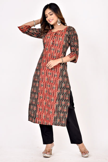 Black Red Mix & Match Geometric Print Straight Kurta