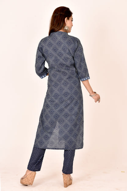 Navy Blue Bandhani Embroidered Kurta With Pant