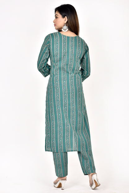 Green Striped Straight Kurta