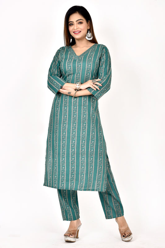 Green Striped Straight Kurta