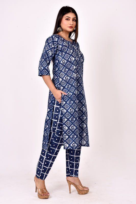 Indigo Blue Paisley Print Kurta With Pant