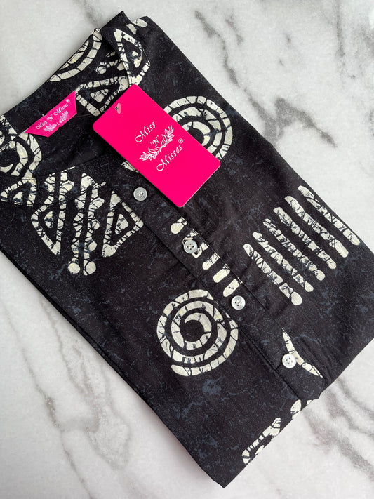 Black Geometric Print Straight Kurta