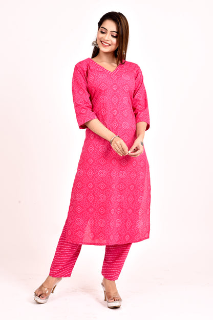 Magenta Pink Bandhani Print  Kurta With Pant