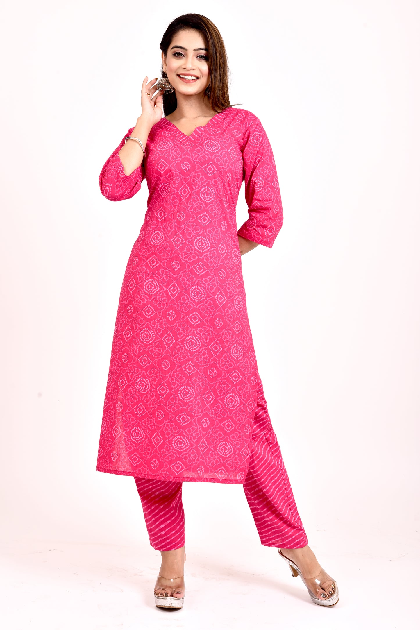 Magenta Pink Bandhani Print  Kurta With Pant