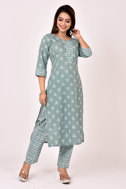 Brook Green Geometric Print Kurta With Pant