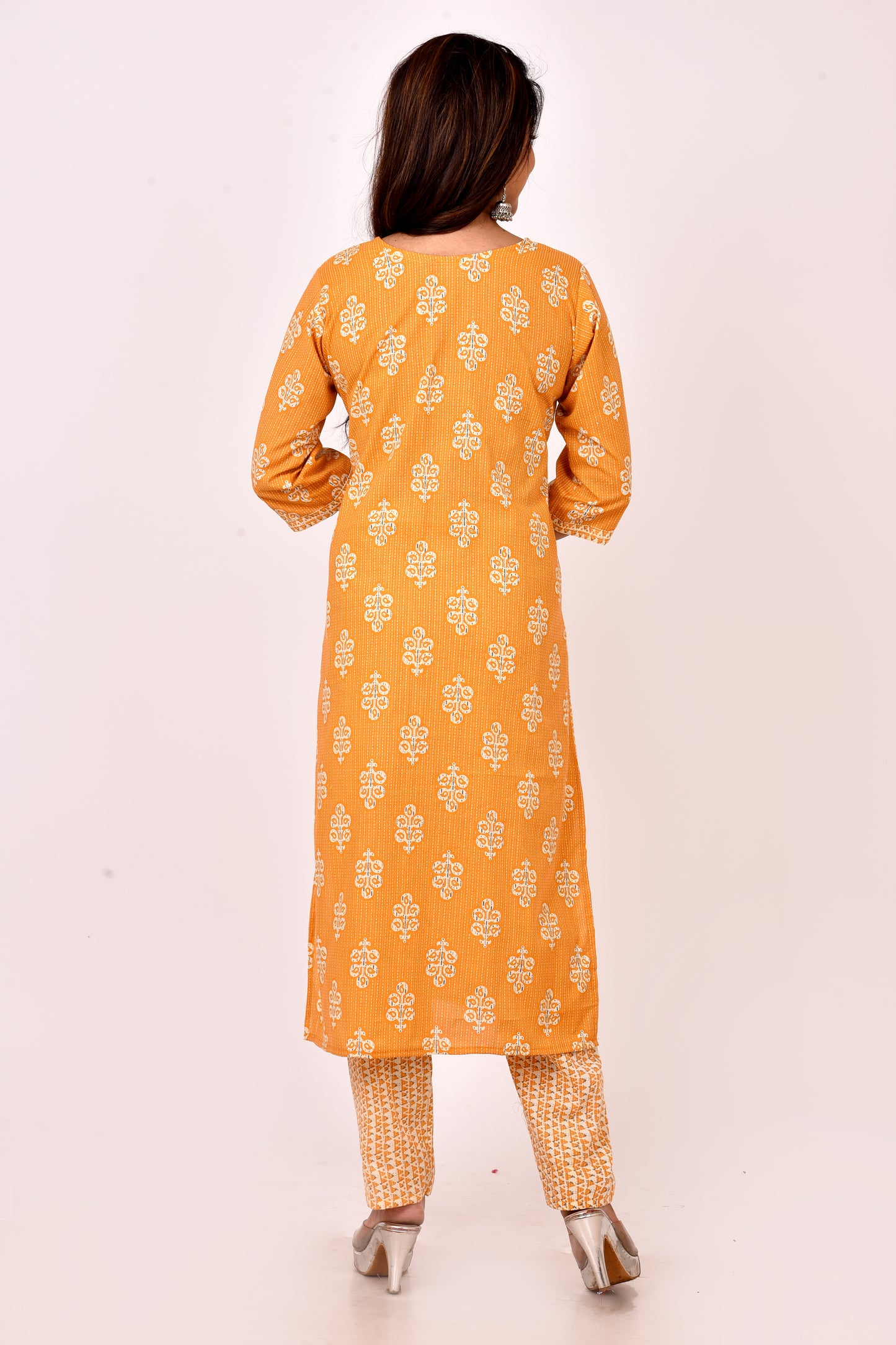 Mustard Yellow Floral Print Kurta With Pant