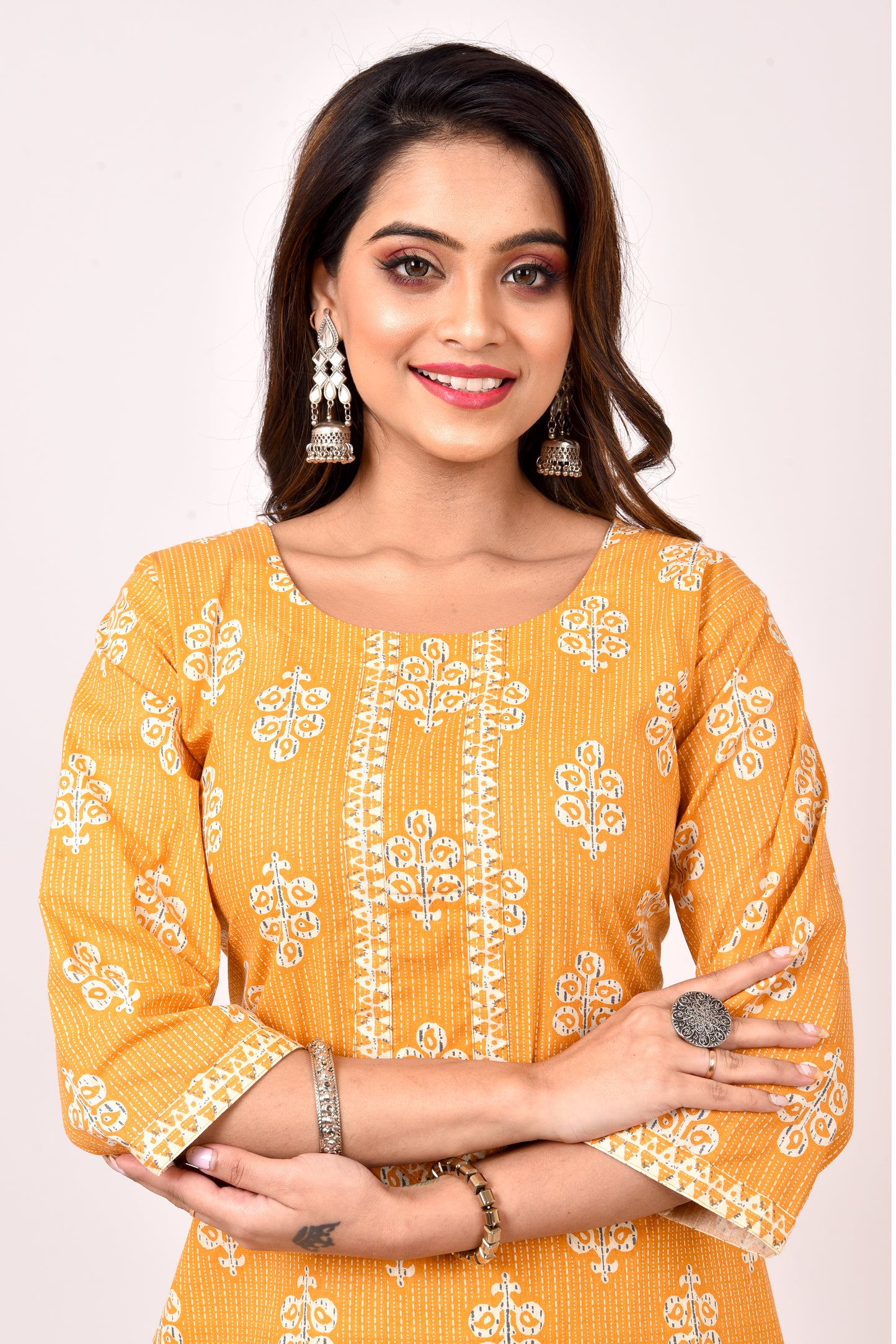 Mustard Yellow Floral Print Kurta With Pant