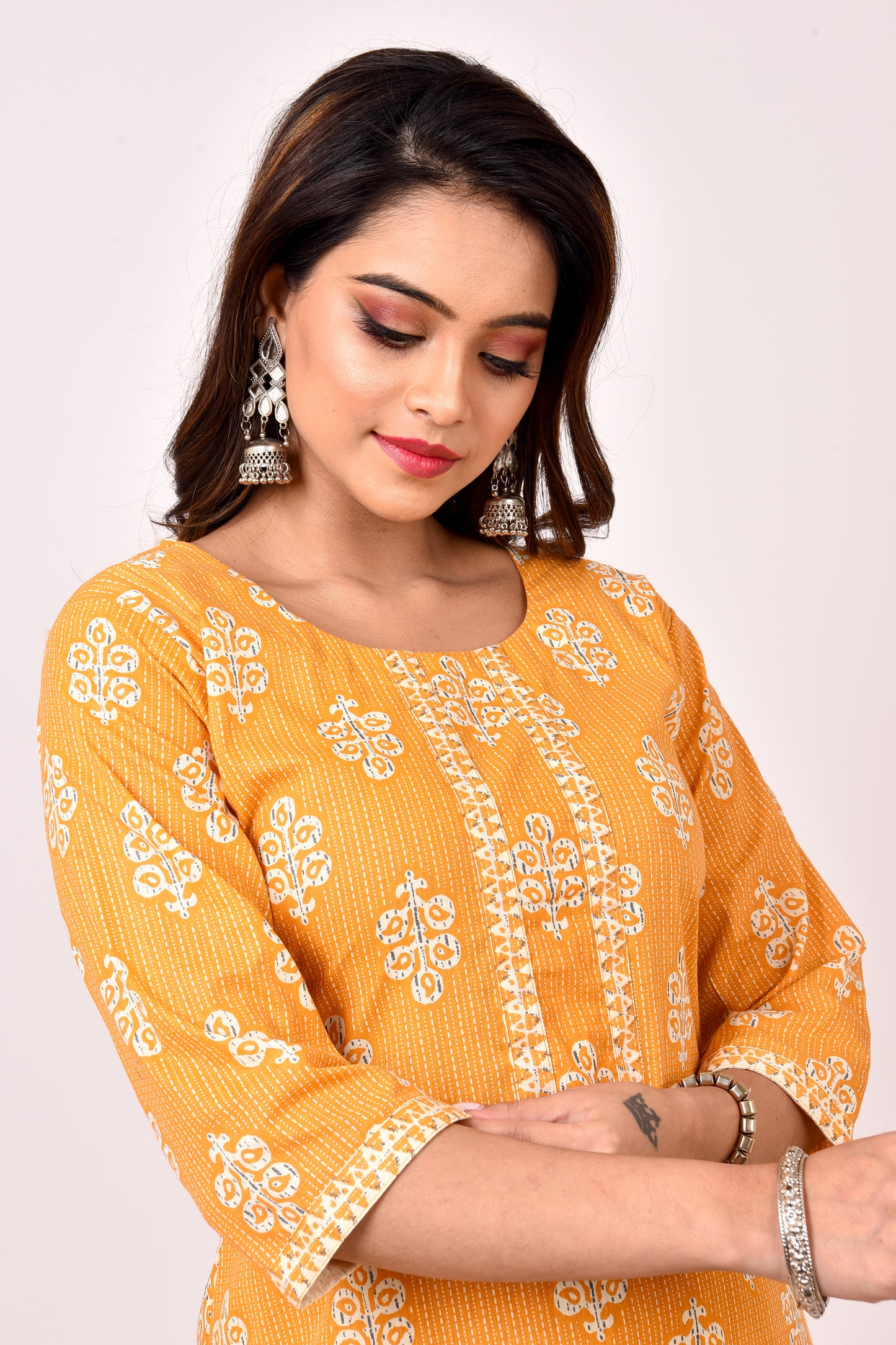 Mustard Yellow Floral Print Kurta With Pant