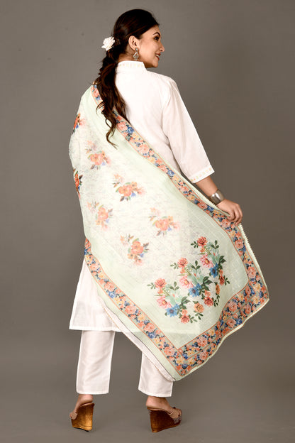 White Embroidered Kurta With Pant & Dupatta