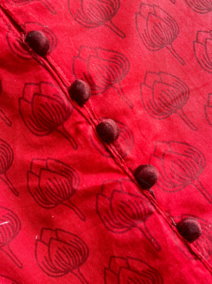 Red Lotus Print Straight Kurta