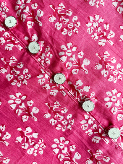 Strawberry Pink Floral Print Straight Kurta