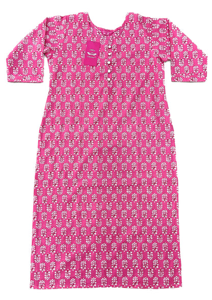 Strawberry Pink Floral Print Straight Kurta